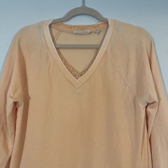 Soft Surrounding Burnout Sweater Peach Lace V-Neck Pockets Peach‎ Petite Medium - Picture 2 of 8
